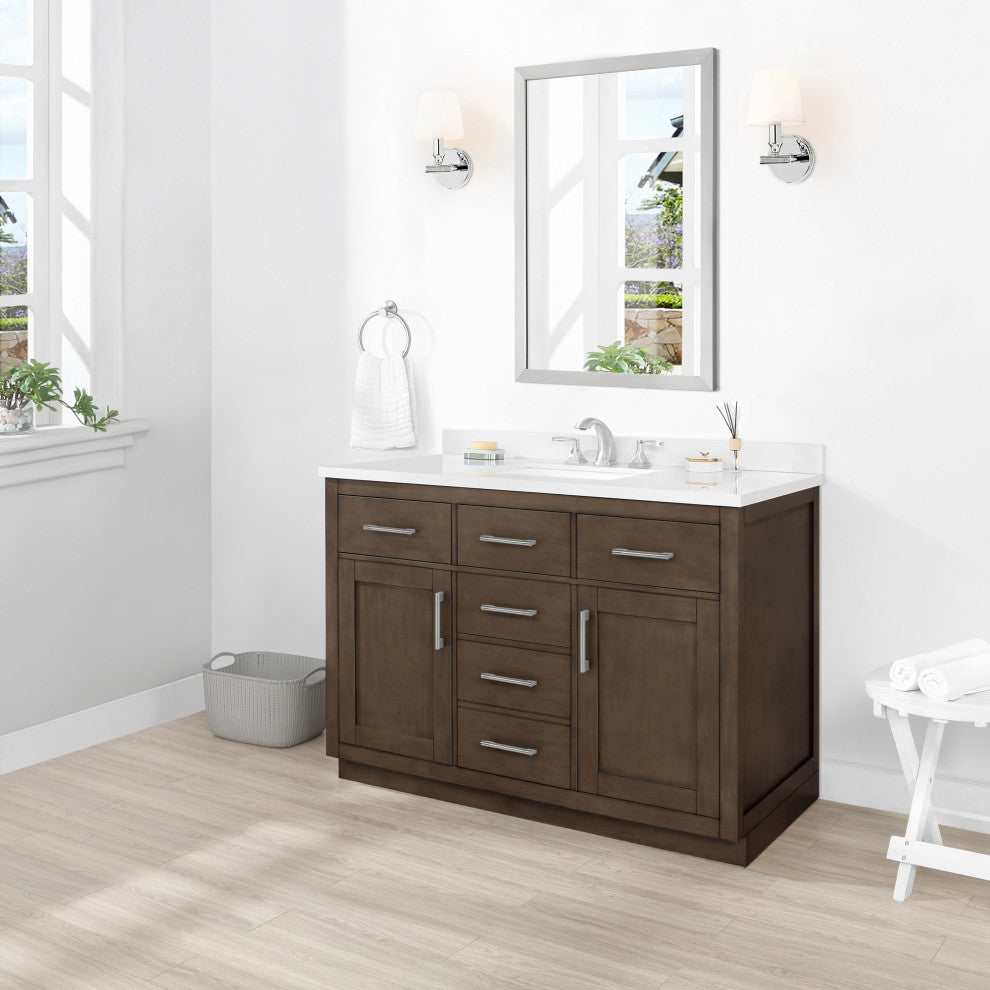 Ove Decors Bailey 48" Single Sink Vanity, Almond Latte With Black Hardware