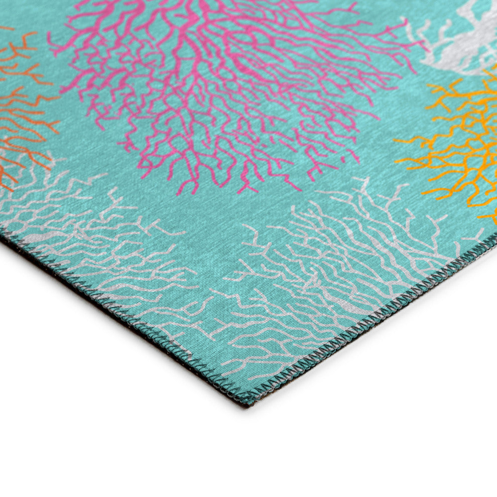 Indoor/Outdoor Seabreeze SZ3 Teal Machine Washable 8' x 8' Round Rug