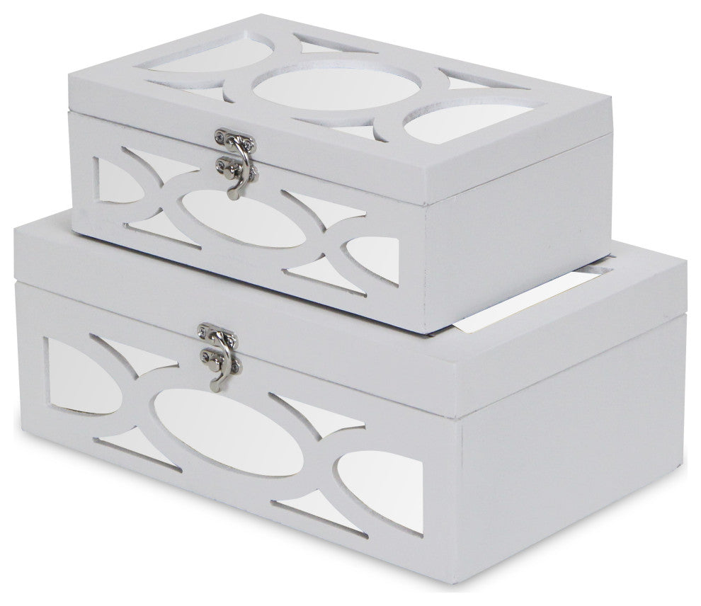 Mirrored Bubbly Champagne Boxes, Set of 2, Champagne, White