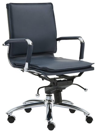 Gunar Pro Low Back Office Chair, Blue With Chromed Steel Base