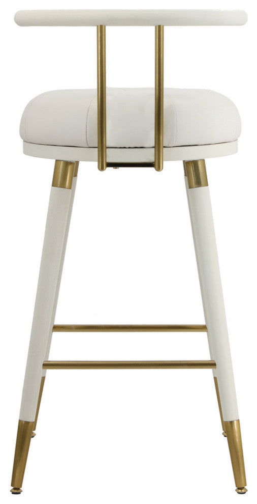 Dolores White Faux Leather Counter Stool, Tufted Gold Round Seat Barstool, Counter Stool