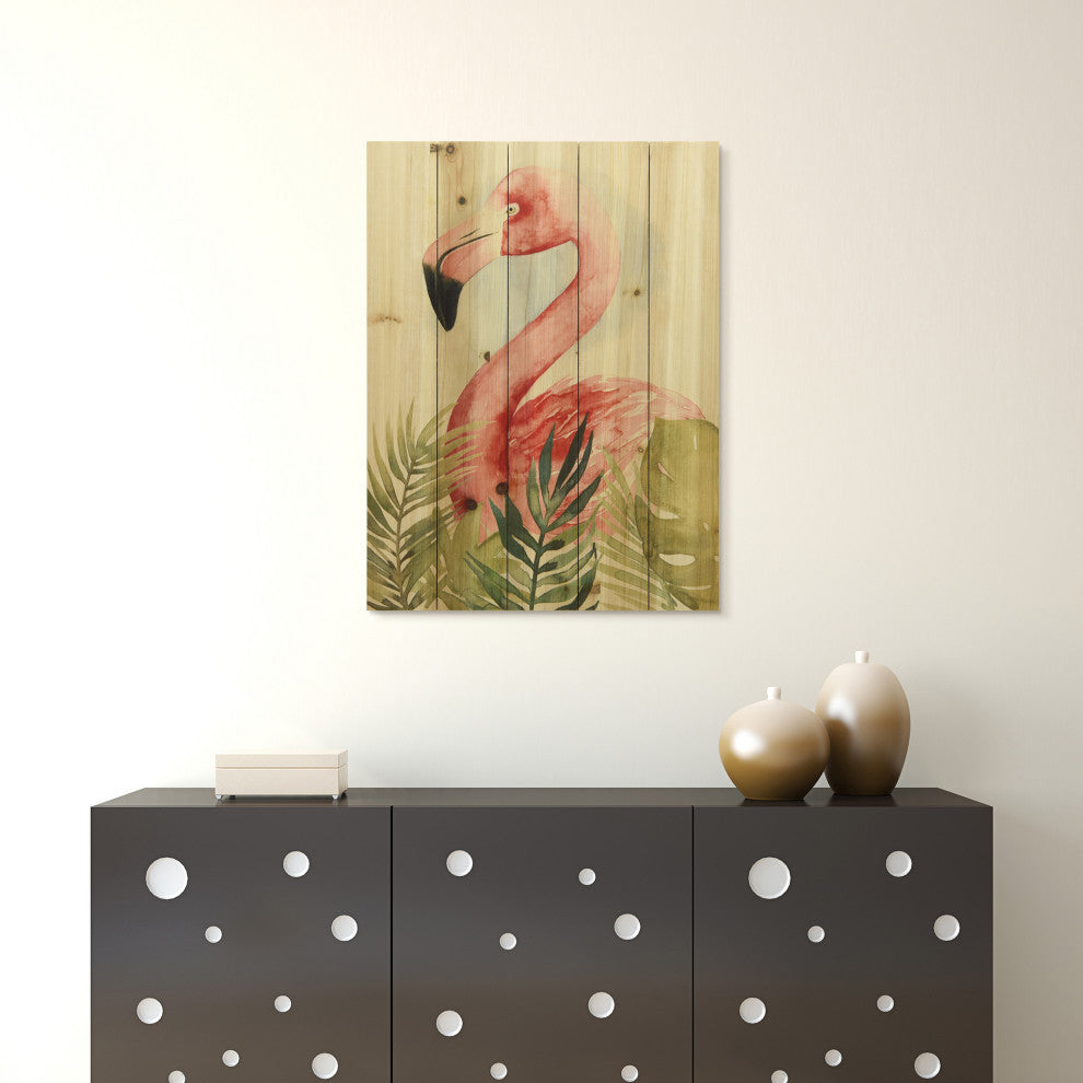 "Watercolor Flamingo Composition II" Wall Art Digital Print on Solid Wood