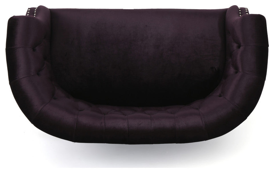 GDF Studio Melaina Tufted Scroll Arm New Velvet Loveseat, Blackberry