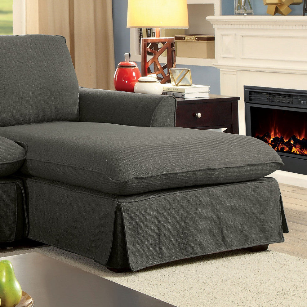 Transitional Sectional Sofa, Pillow Top Seat Cushions & Panel Skirted Base, Gray