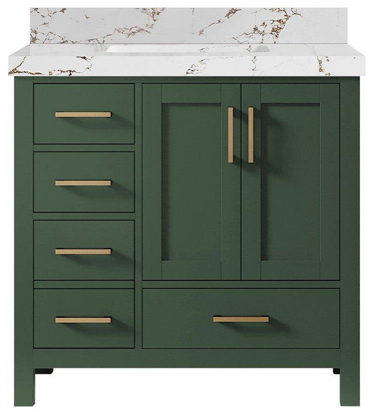 Malibu 36 Center Sink Bath Vanity in Lafayette Green 2" Viola Brown