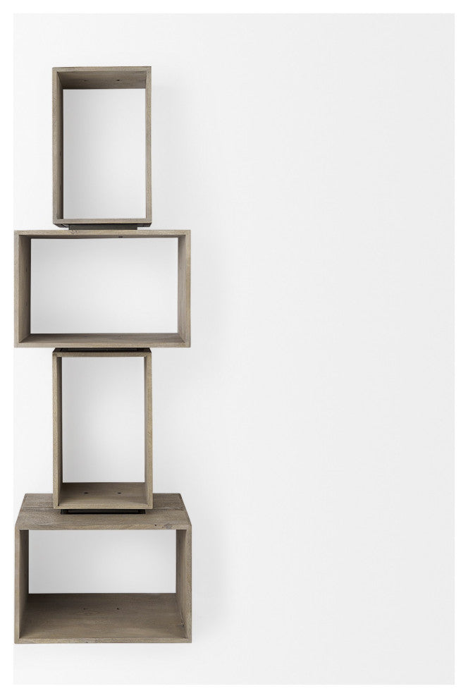 Set of Two Rustic Light Gray Brown Cube Box Shelves