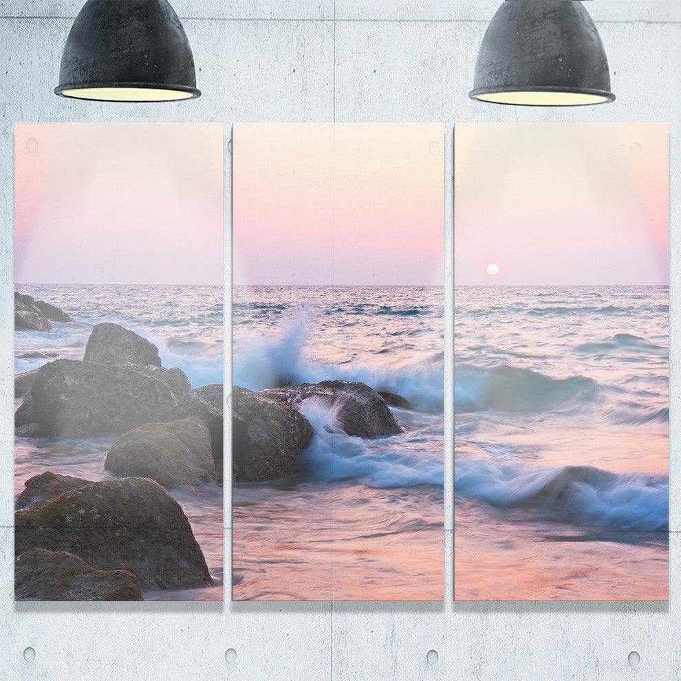 "Rocky Coast With Foam Waves" Metal Wall Art, 3 Panels, 36"x28"