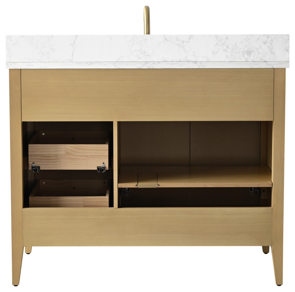 Vanity Art Freestanding Vanity, Natural Oak, 42", Single Sink, Golden Brushed