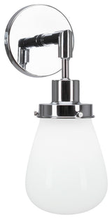 Meridian 1 Light Wall Sconce, Chrome Finish, 5" White Glass