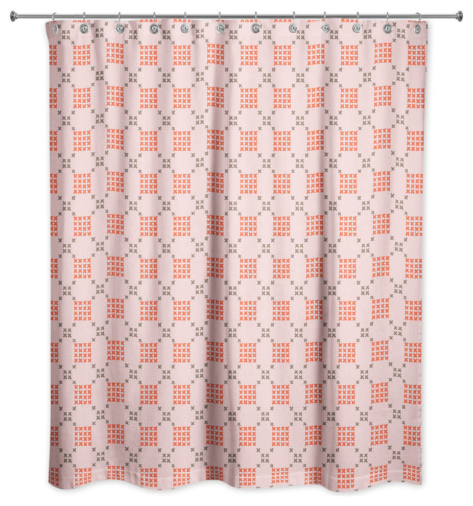 Pink Cross-Stitch Printed Pattern Shower Curtain