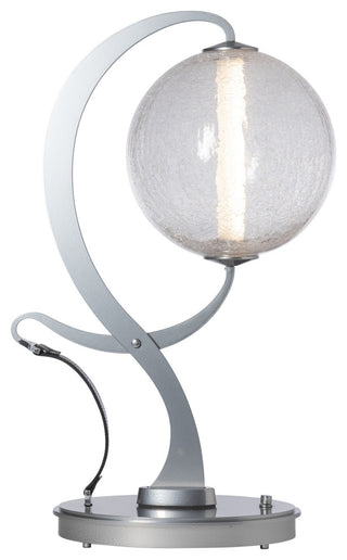 Pression Table Lamp, Sterling Finish, Black Leather, Crackle Glass