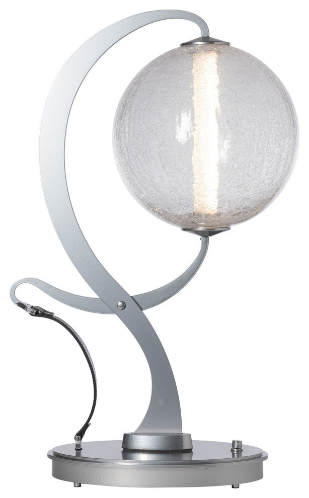 Pression Table Lamp, Sterling Finish, Black Leather, Crackle Glass
