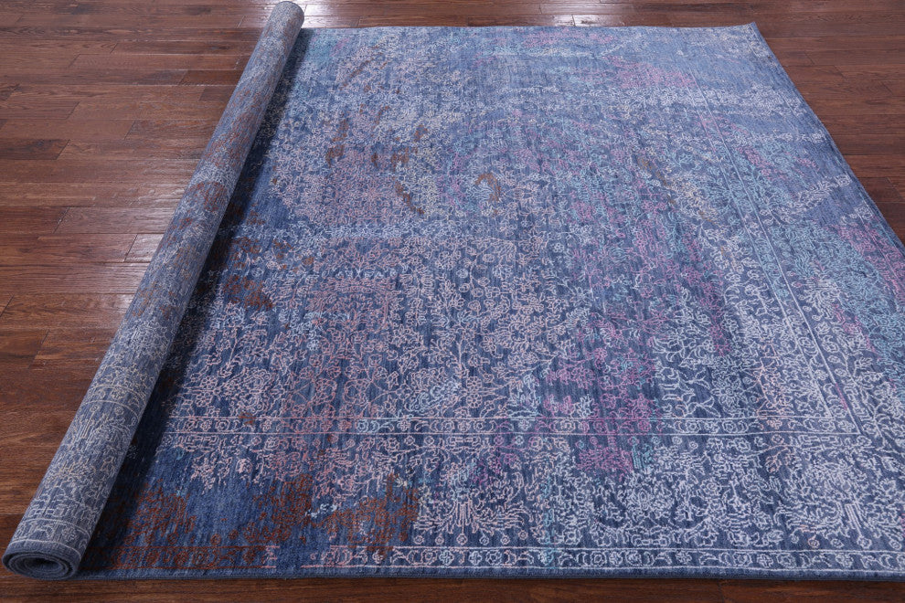 7' 11" X 9' 10" Modern Wool and Silk Hand Knotted Rug Q7047