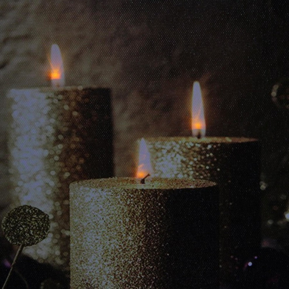 LED Lighted Shimmering Gold Glittered Candles Christmas Canvas Wall Art