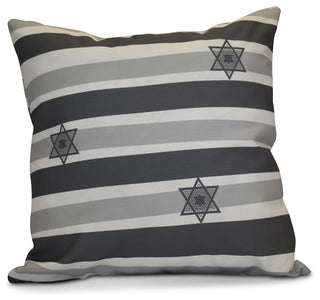 Decorative Outdoor Holiday Pillow, Stripe, Gray, 16"x16"
