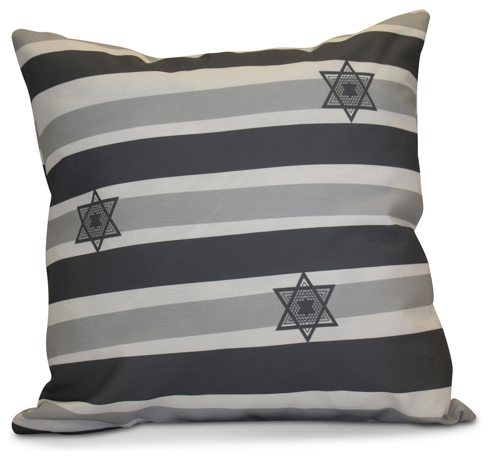 Decorative Outdoor Holiday Pillow, Stripe, Gray, 16"x16"