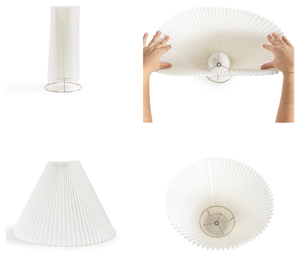 Scandinavian Rattan/Iron Sphere LED Table Lamp With Pleated Shade and Pull Chain