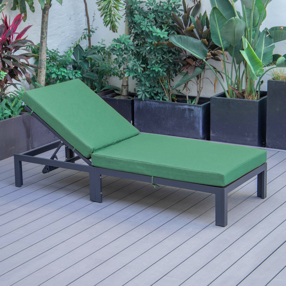 LeisureMod Chelsea Aluminum Patio Chasie Lounge Chair With Cushions, Green