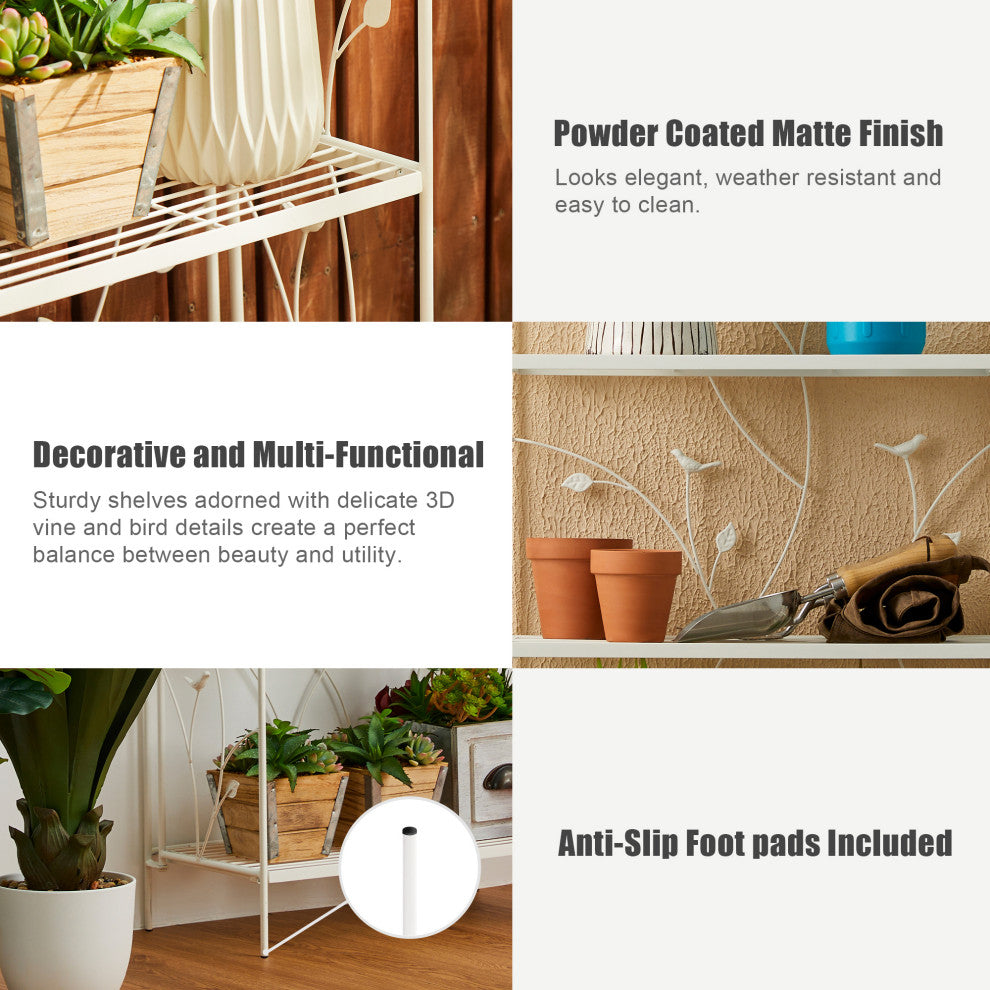 52"H 4-Tiered Metal Shelf Plant Stand, White