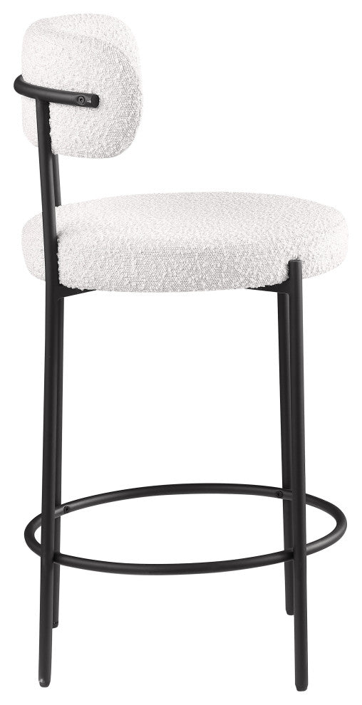 Beacon Upholstered Stool, Set of 2, Cream, Matte Black Finish, Boucle Fabric