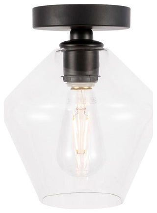 Living District Gene 1-Light Metal & Glass Flush Mount in Black/Clear