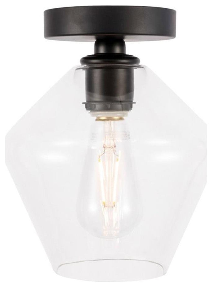 Living District Gene 1-Light Metal & Glass Flush Mount in Black/Clear