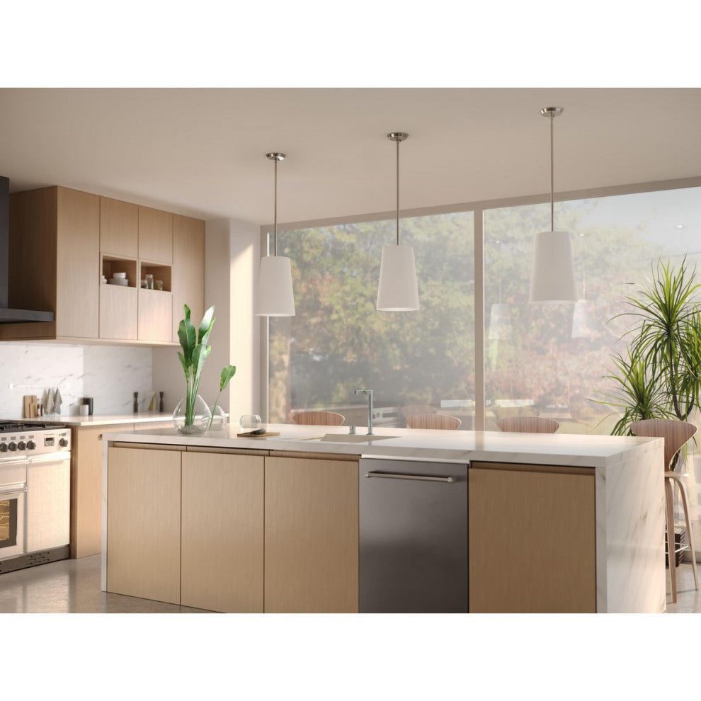 Clarion Collection One-Light Polished Nickel Etched White Transitional Pendant