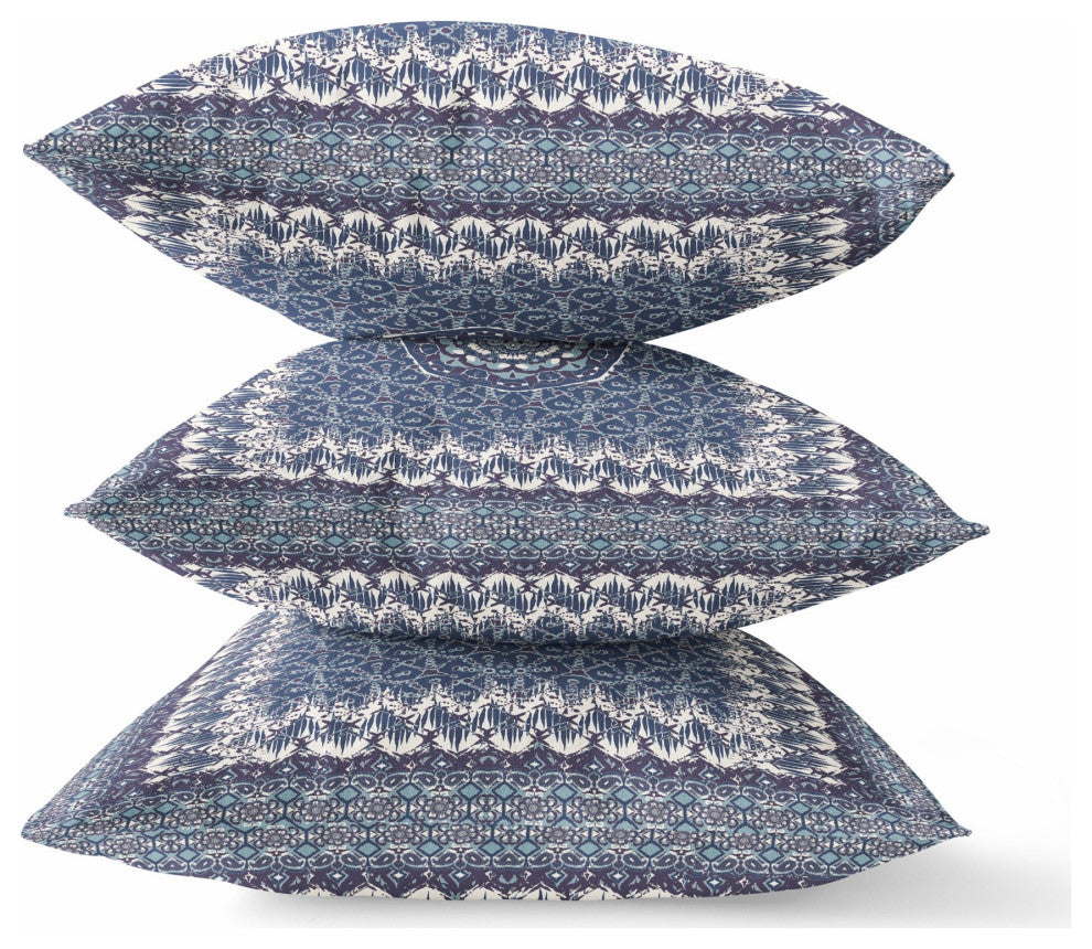 20 Indigo White Holy Floral Indoor Outdoor Throw Pillow