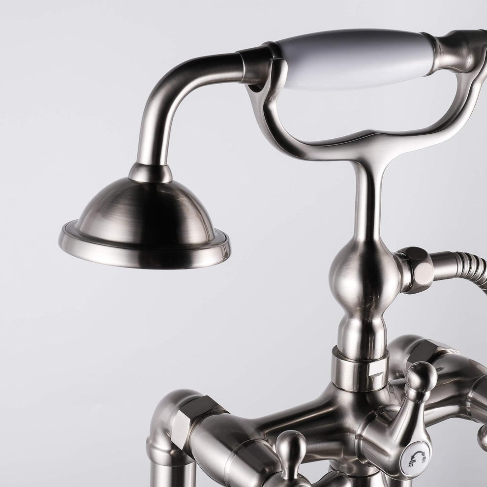 Freestanding Tub Filler Faucet with Hand Shower, Brushed Nickel