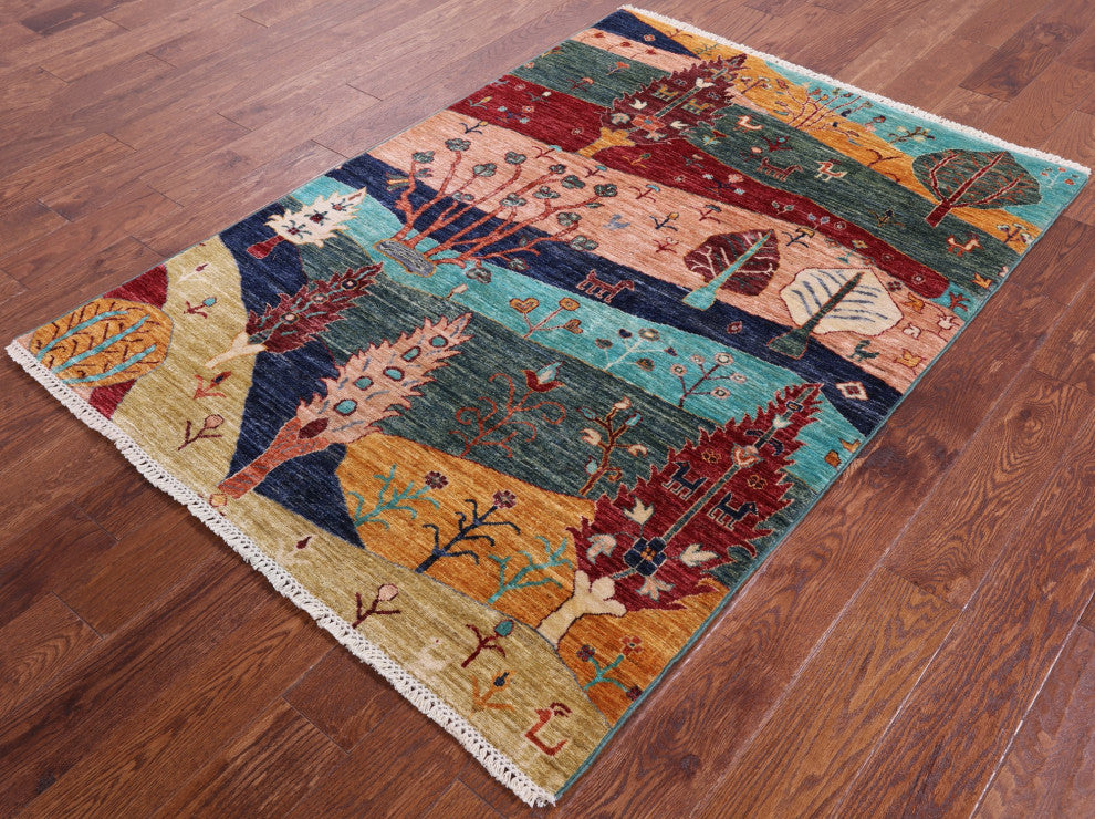 4' 2" X 5' 9" Persian Gabbeh Tribal Hand Knotted Rug - Q12763