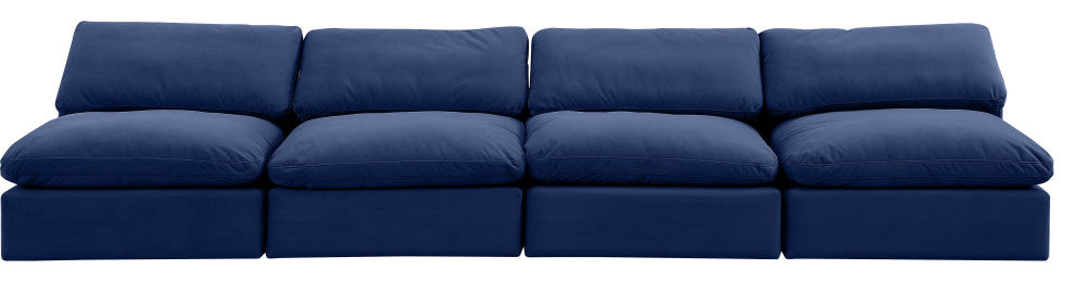 Comfy Upholstered Modular Sofa, Navy, 4-Piece: 4 Armless Chair, Velvet
