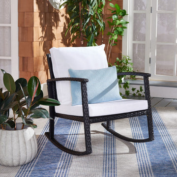 Safavieh Outdoor Daire Rocking Chair Black/White Cushion