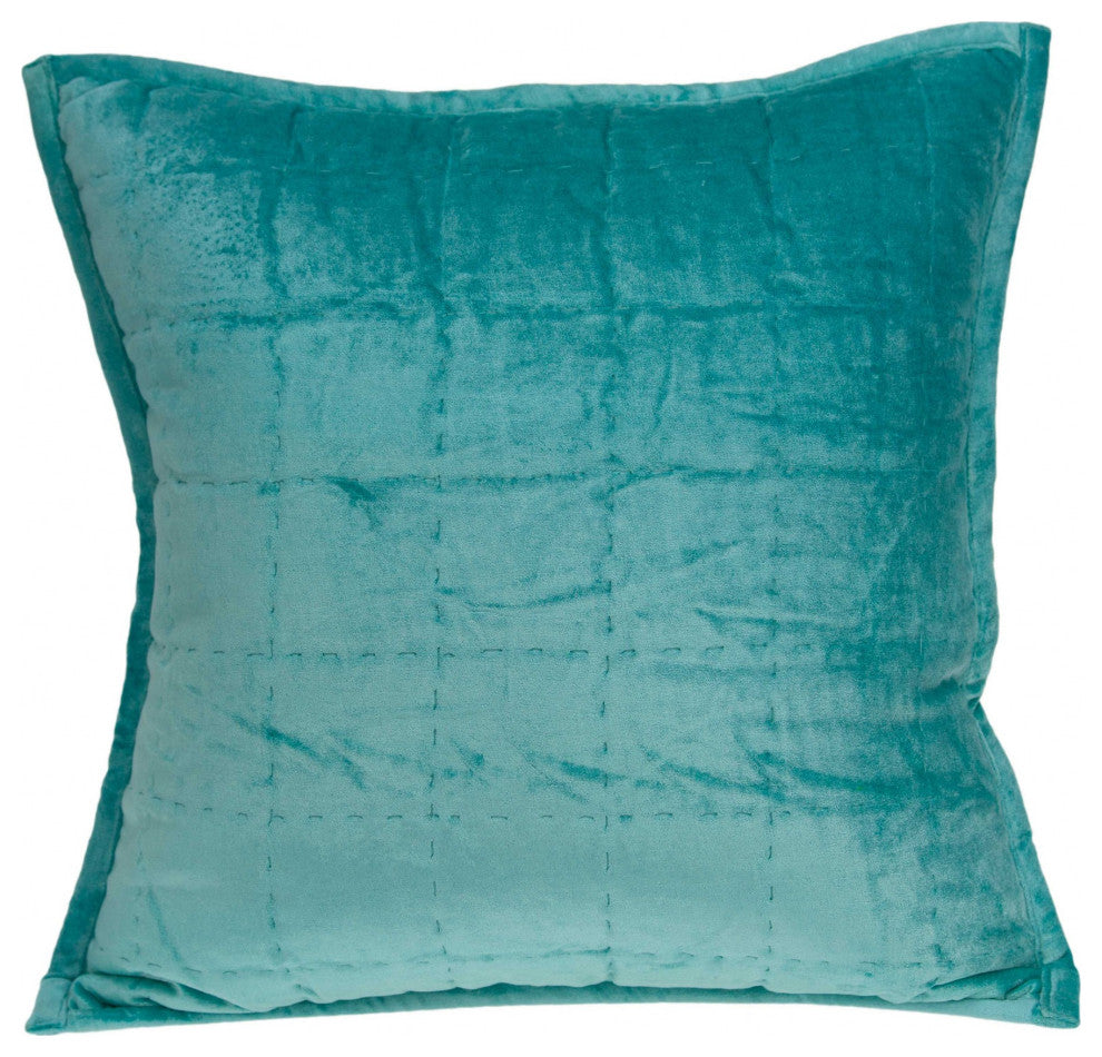 20" X 7" X 20" Transitional Aqua Solid Quilted Pillow Cover With Poly Insert