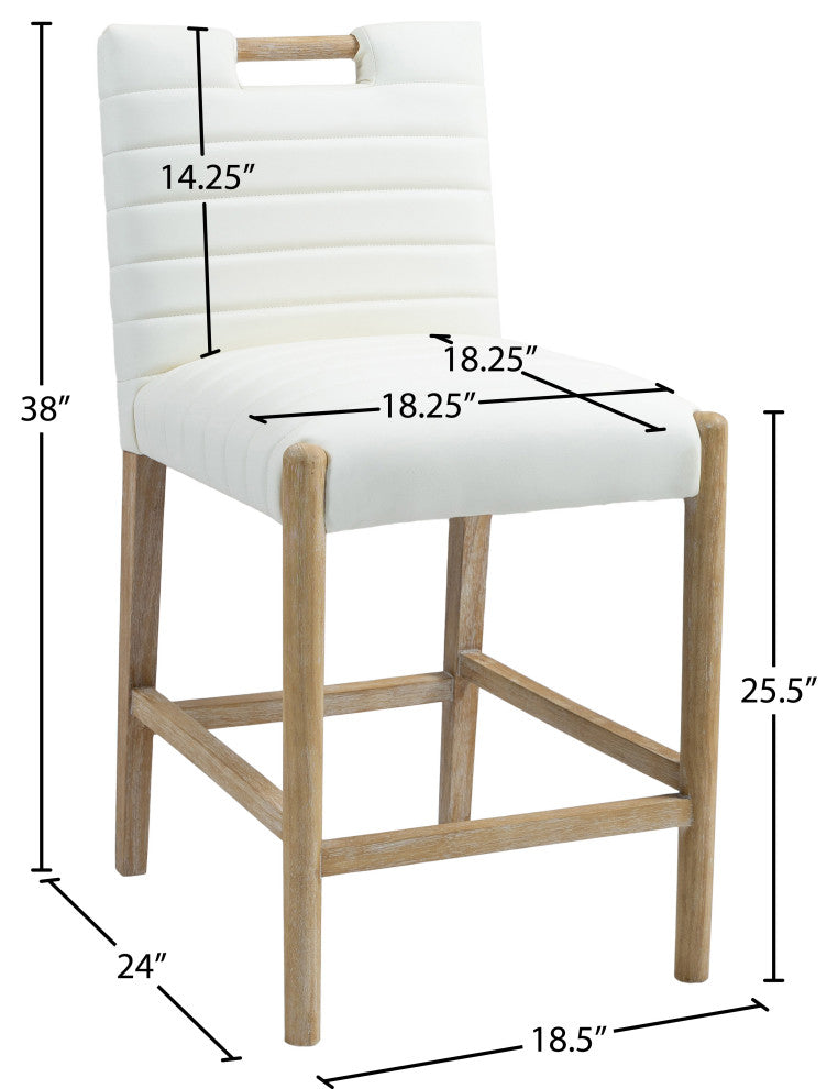 Aimee Upholstered Counter Stool, Cream, Vegan Leather, Natural Oak Finish