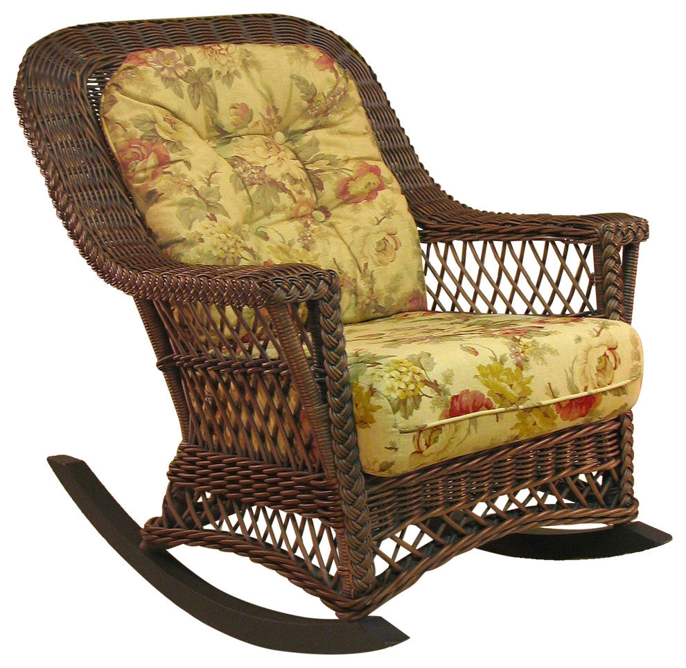 Bar Harbor Rocker in Brown Wash, Coral Fabric