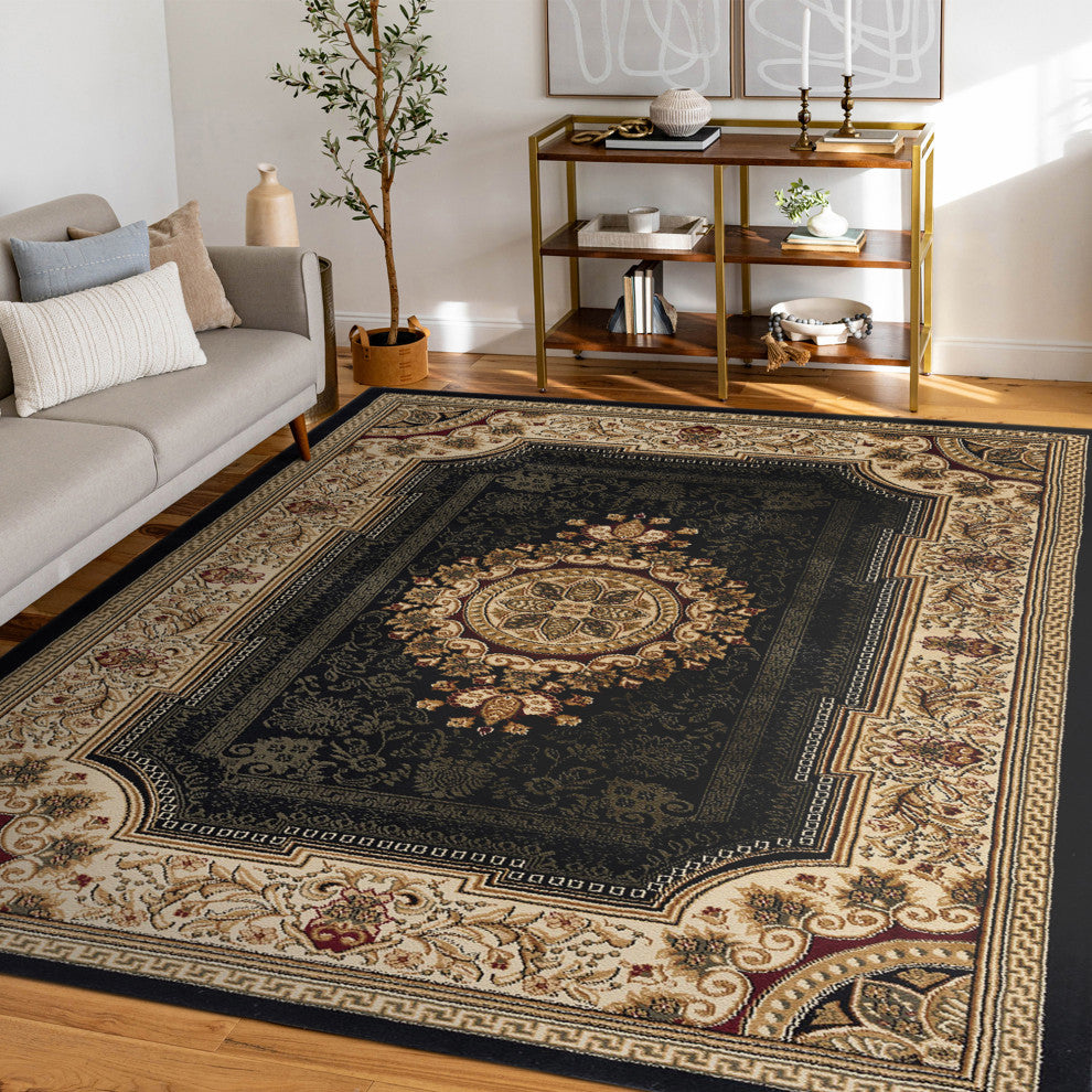 Jayden Traditional Oriental Area Rug, Black, 8'9''x12'3''