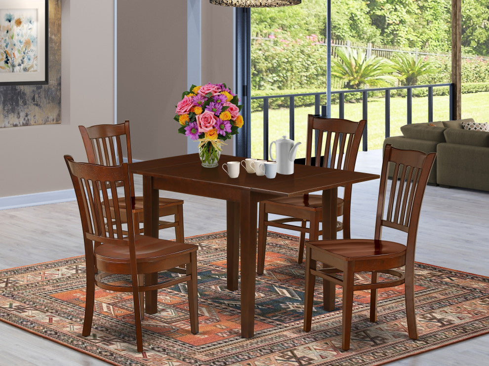5Pc Dining Set, Small Table, 4 Chair, Rubberwood Seat, Slat Back, Mahogany