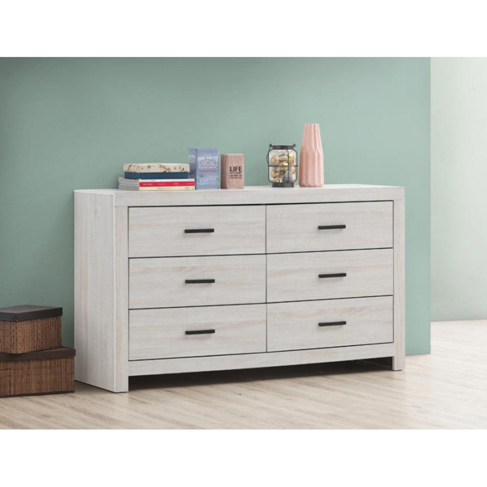 6 Drawers Wood Dresser, Coastal White