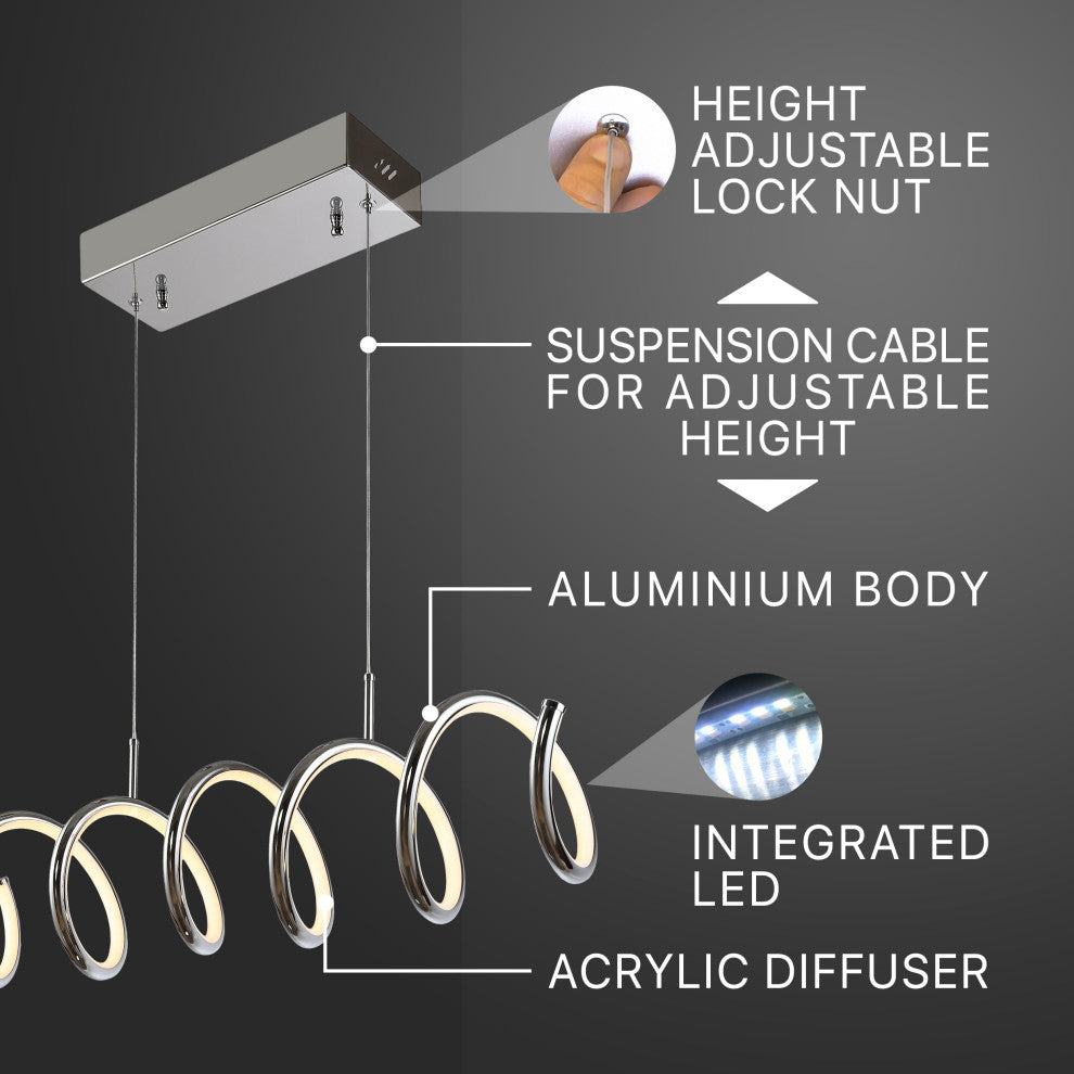 Ali 31" Dimmable Adjustable Integrated LED Metal Linear Pendant, Chrome, Black