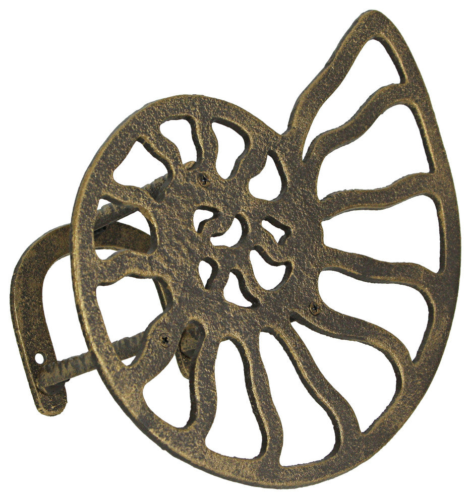 Bronze Cast Iron Nautilus Shell Garden Hose Holder Wall Mount Storage Hanger