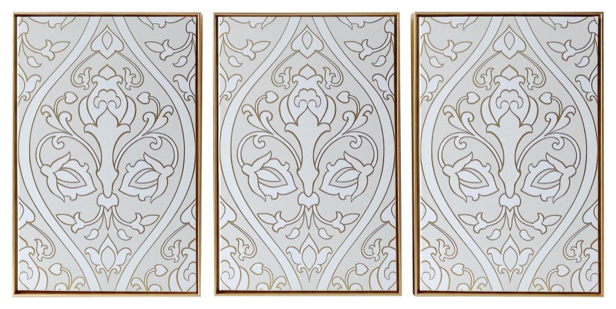 Baroque Inspired Triptych Gold Framed Canvas Wall Art Set