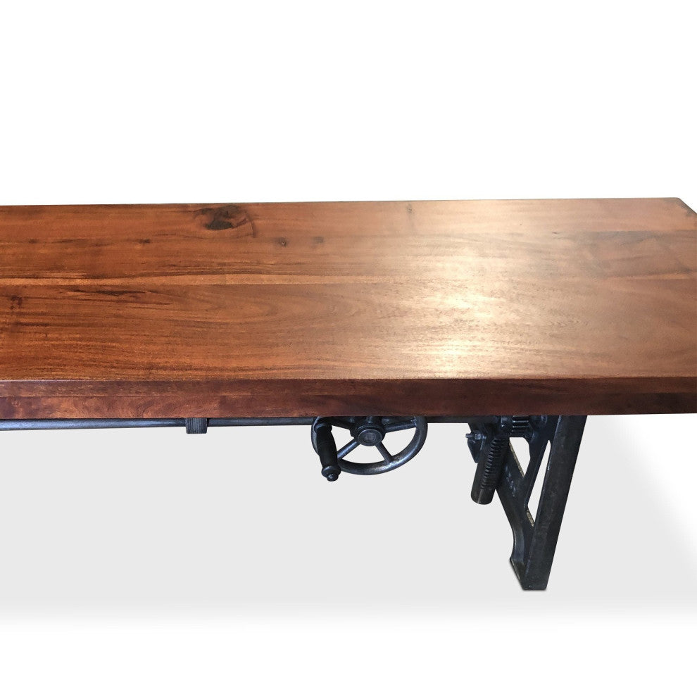 Industrial Dining Bench Seat - Cast Iron Base - Adjustable Black Leather Top