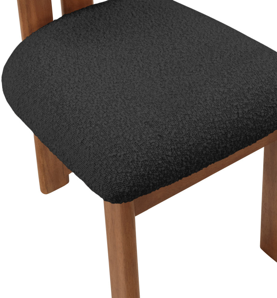 Napa Boucle Fabric Dining Chair, Set of 2, Black, Walnut Finish