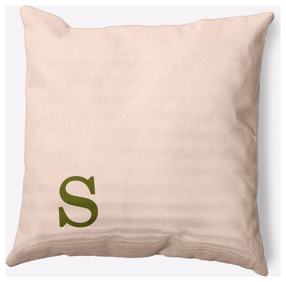 20" x 20" Modern Monogram Indoor/Outdoor Polyester Throw Pillow, Olive