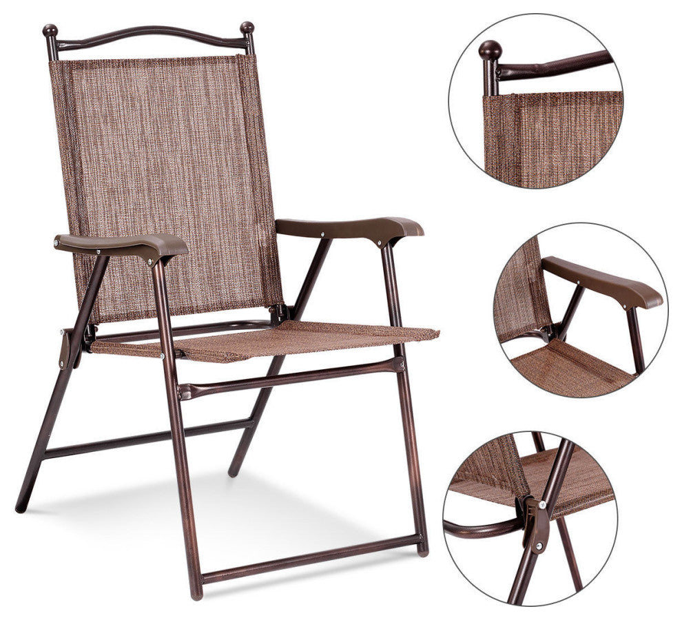 Costway Set of 2 Patio Folding Sling Back Chairs Camping Garden Beach Brown