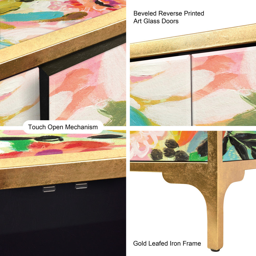 Secret Garden Floral III Cabinet and Mirror Set on Beveled Art Glass