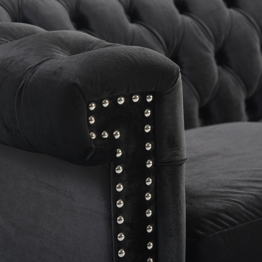 Spencer Tufted Chesterfield Velvet 3 Seater Sofa, Black/Dark Brown