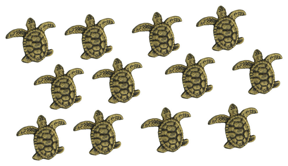 Cast Iron Sea Turtle Handle Drawer Pull Cabinet Knob Beach Decor Set of 12, Bronze