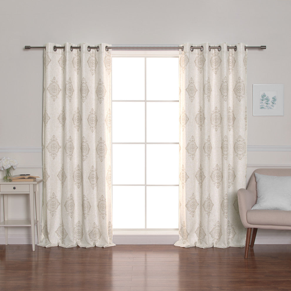Royal Medallion Linen Blend Blackout Curtain, Beige, 52"x84"