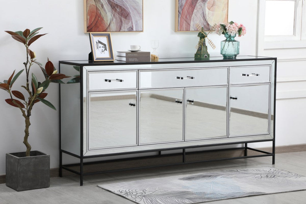 Jesse 72" Mirrored Credenza, Black